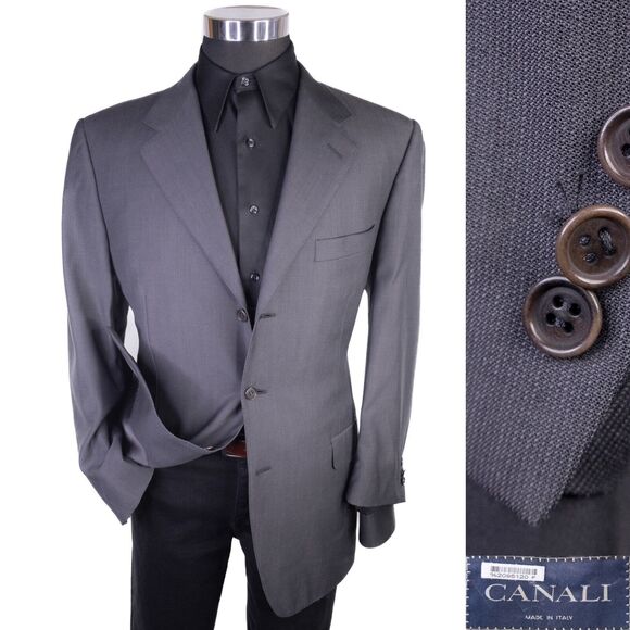 Canali Solid Gray Wool Blazer Sport Coat Mens Size 42R/S Three-Button Jacket - Picture 1 of 13